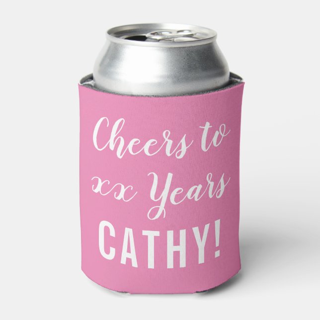 Modern Pink Birthday Party Cheers Can Cooler (Can Front)