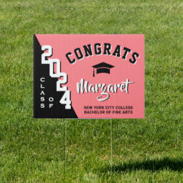 Modern Pink Black 2024 Graduation Banner Yard Sign