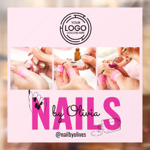Modern Pink Black 3 Photo Logo Art Nail Salon Window Cling