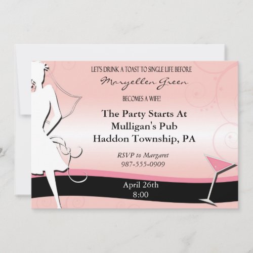 Modern Pink &amp; Black Bachelorette Party Invitation
