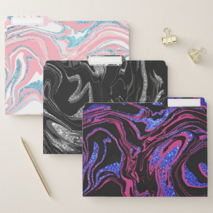 Modern Pink Black Blue Glitter Marble Pattern File Folder