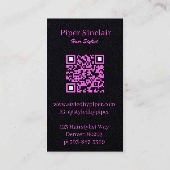 Modern Pink & Black Business Card (Back)