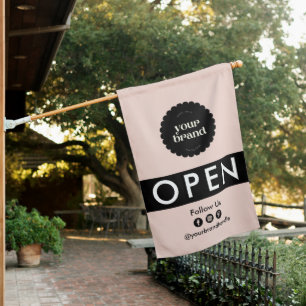 Modern Pink Black Business Logo Business Open House Flag