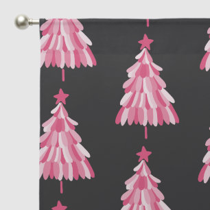 Modern Pink Black Christmas Tree Pattern Sheer Curtains