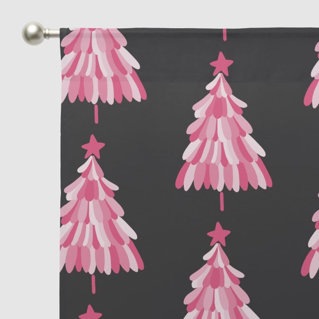 Modern Pink Black Christmas Tree Pattern Sheer Curtains (Pocket)