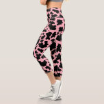 Modern Pink Black Cow Spots Print Cowgirl Capri Leggings<br><div class="desc">Classic and trendy pink and black cow skin spots texture design yoga capri leggings. Cow spots animal print</div>