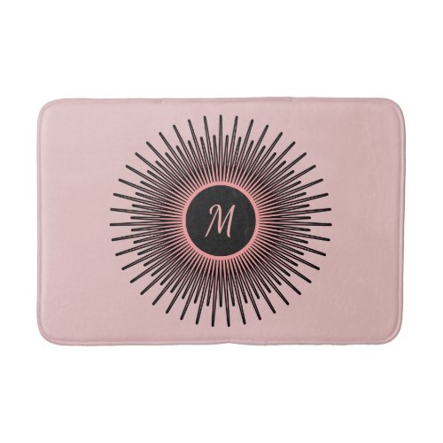 Modern Pink Black Elegant Monogrammed Bath Mat