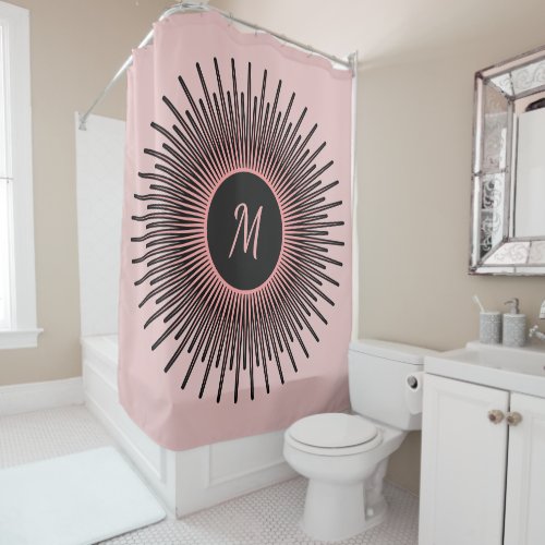 Modern Pink Black Elegant Monogrammed Shower Curtain