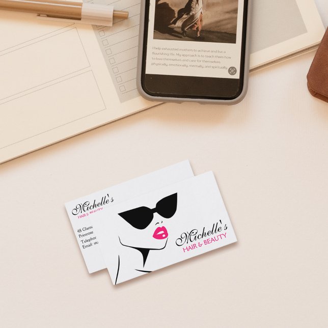 Modern Pink Black Fashion Girl with Eyeglasses Business Card (Creator Uploaded)