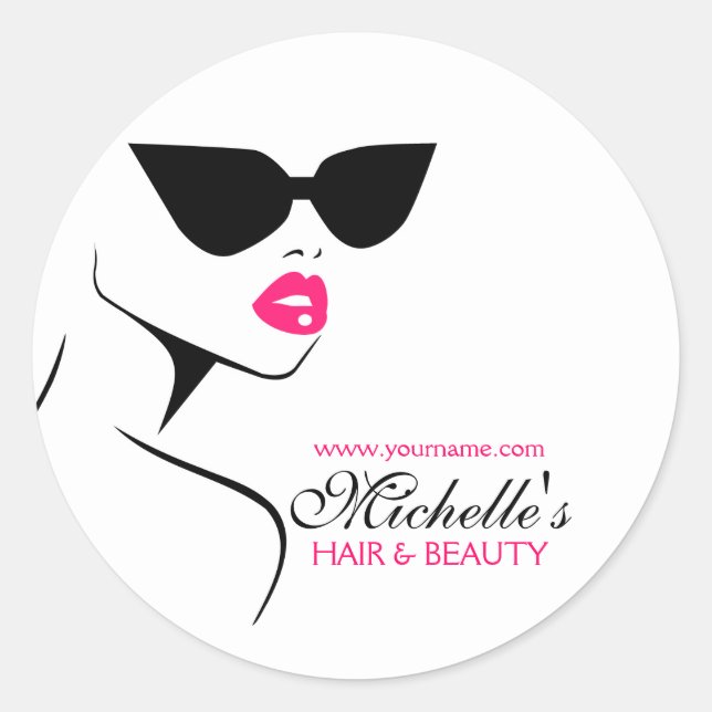 Modern Pink Black Fashion Girl with Eyeglasses Classic Round Sticker (Front)