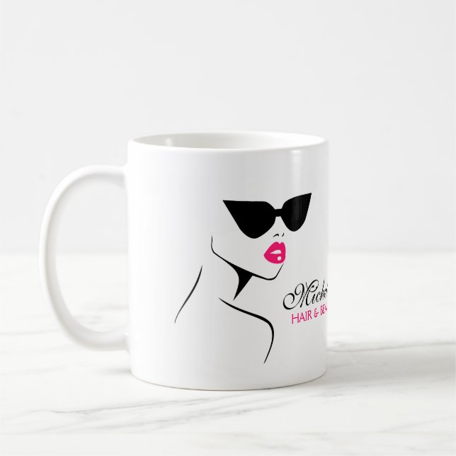 Modern Pink Black Fashion Girl with Eyeglasses Coffee Mug (Left)