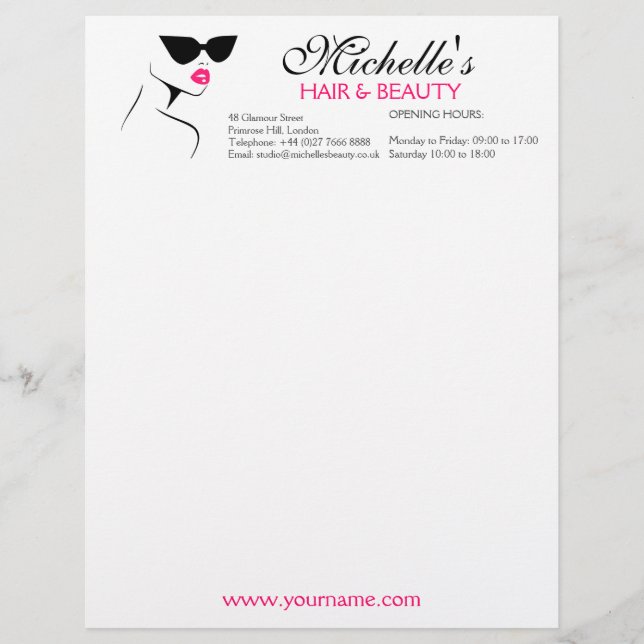 Modern Pink Black Fashion Girl with Eyeglasses Letterhead (Front)