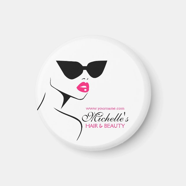 Modern Pink Black Fashion Girl with Eyeglasses Magnet (Front)
