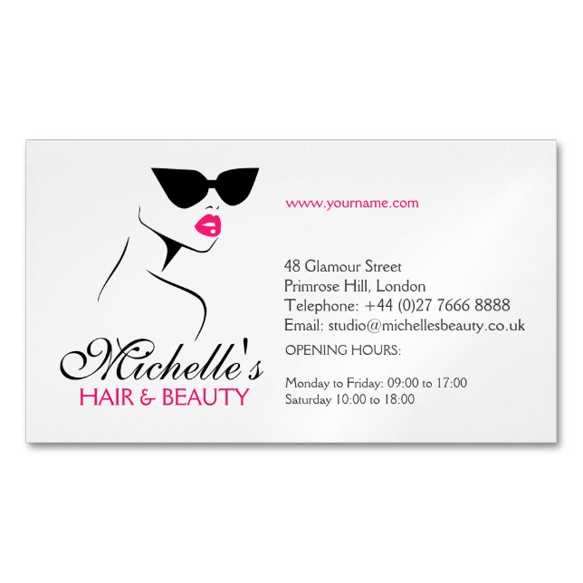 Modern Pink Black Fashion Girl with Eyeglasses Magnetic Business Card (Front)