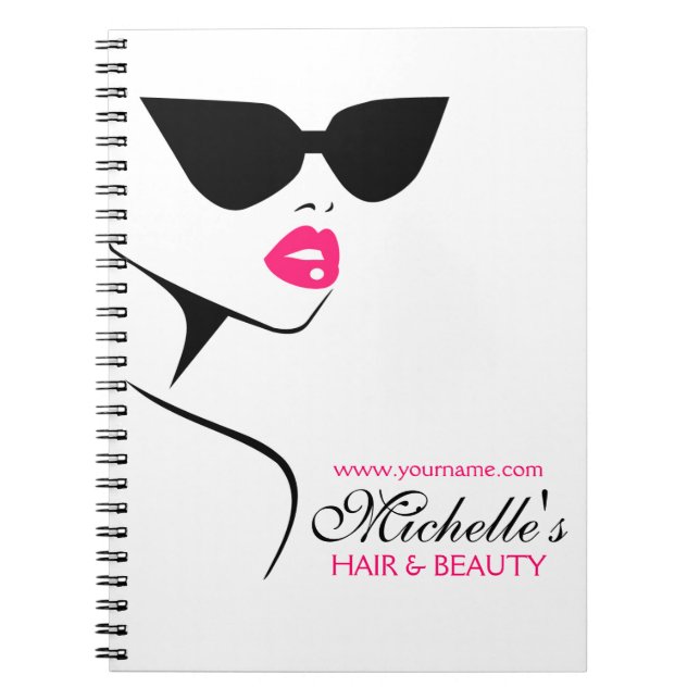 Modern Pink Black Fashion Girl with Eyeglasses Notebook (Front)