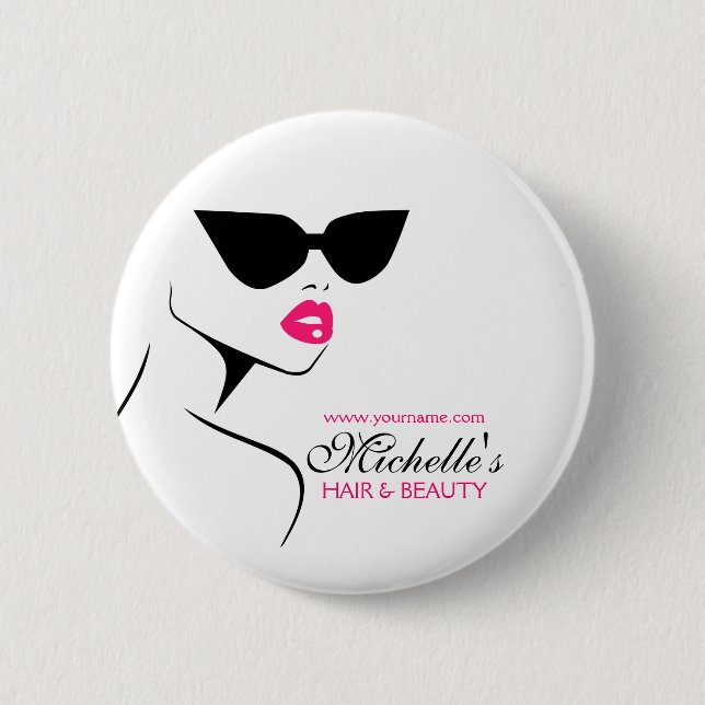 Modern Pink Black Fashion Girl with Eyeglasses Pinback Button (Front)
