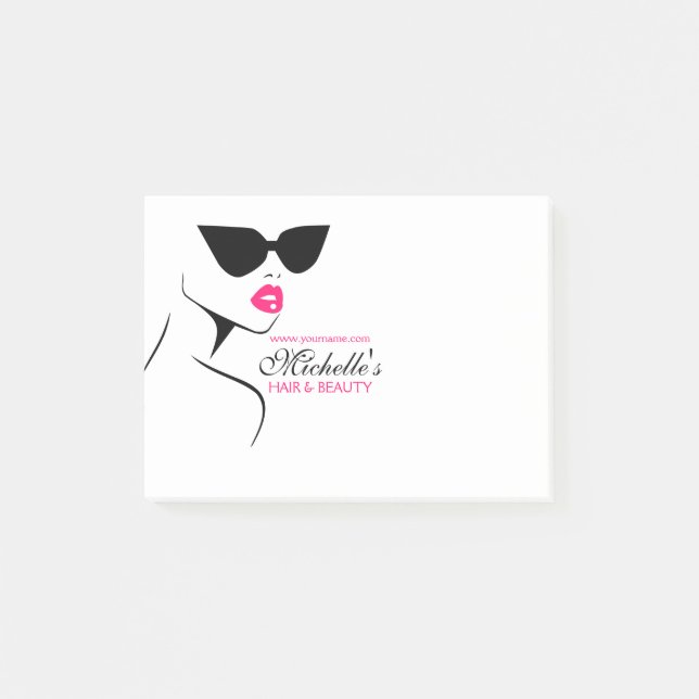 Modern Pink Black Fashion Girl with Eyeglasses Post-it Notes (Front)