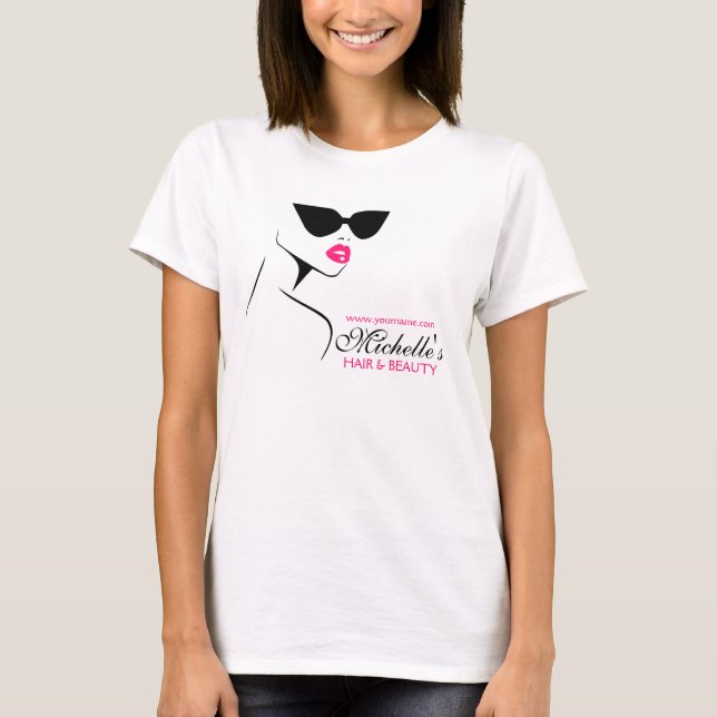 Modern Pink Black Fashion Girl with Eyeglasses T-Shirt (Front)