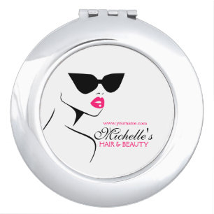 Modern Pink Black Fashion Girl with Eyeglasses Vanity Mirror