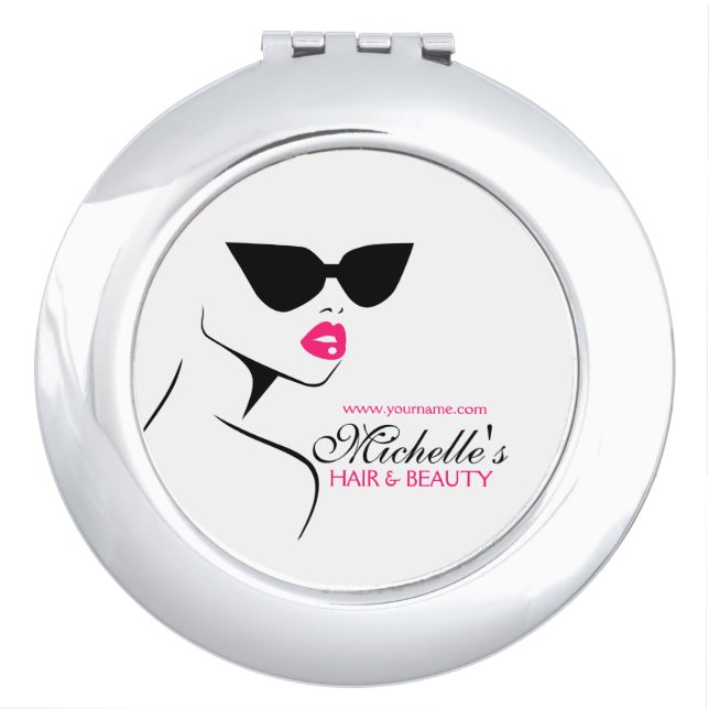 Modern Pink Black Fashion Girl with Eyeglasses Vanity Mirror (Front)