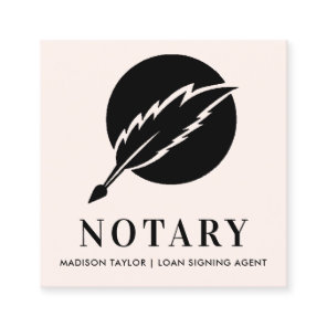Modern Pink Black Feather Quill Nib Public Notary Square Business Card