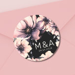 Modern Pink Black Floral Wedding Classic Round Sticker<br><div class="desc">Cute and simple modern black and white flower wedding design. A classic but whimsical look with black, gray and cream colored flowers with black fonts and modern lettering. Edit all of the text to your own information. You can even change out the background color to anything you want! I also...</div>