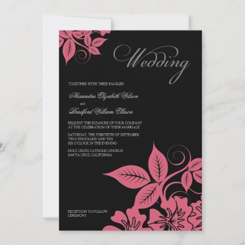 Modern PinkBlack Floral Wedding Invitation