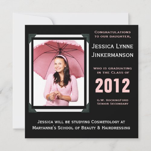 Modern Pink  Black Girl Fashion Grad Invitation