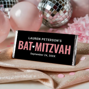 Modern Pink Black Girls Mitzvah Chocolate Hershey Bar Favors
