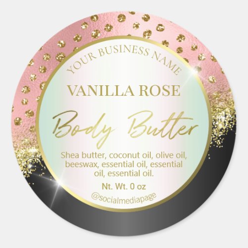Modern Pink Black Gold Body Butter Labels