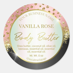 Modern Pink Black Gold Body Butter Labels