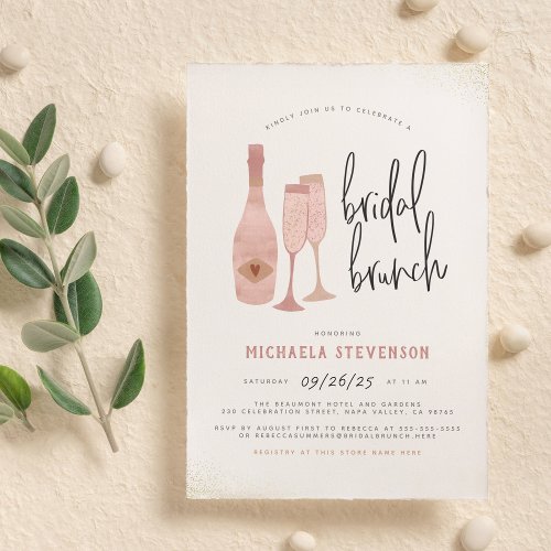 Modern Pink Black  Gold Champagne Bridal Brunch Invitation