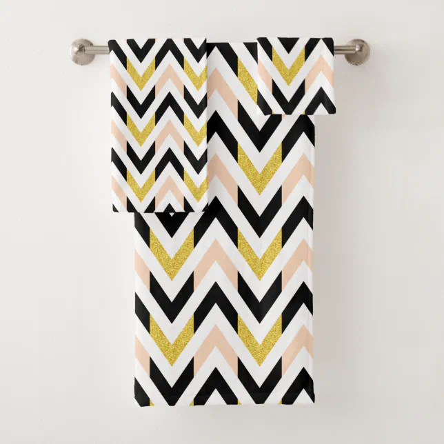 Modern Pink Black Gold White Chevron Pattern Bath Towel Set Zazzle