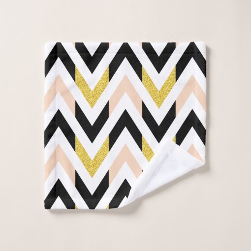 Modern Pink Black Gold White Chevron Pattern Bath Towel Set Zazzle