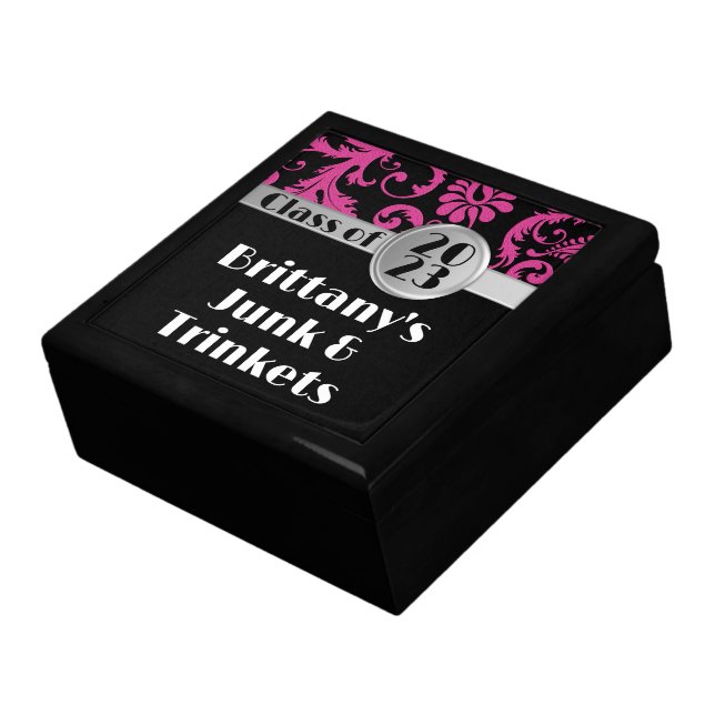 Modern Pink, Black, Gray Damask Class of 2023 Gift Box (Side)