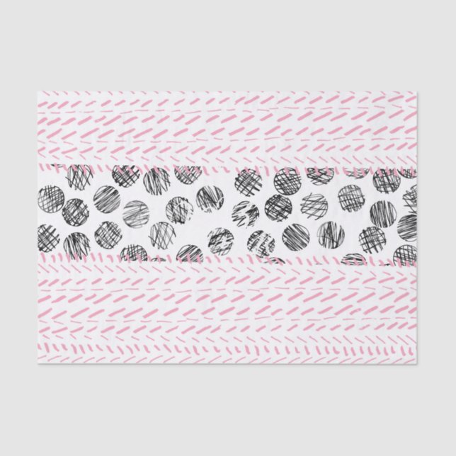 Modern pink black hand drawn dots brushstrokes tissue paper (Front)