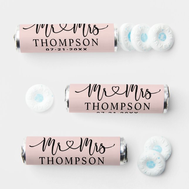 Modern Pink Black Heart Script Monogram Breath Savers® Mints (Assorted)