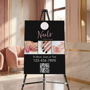 Modern Pink Black Logo QR Code Photo Nail Salon Foam Board