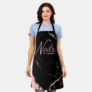 Modern Pink & Black Marble Nail Stylist Apron