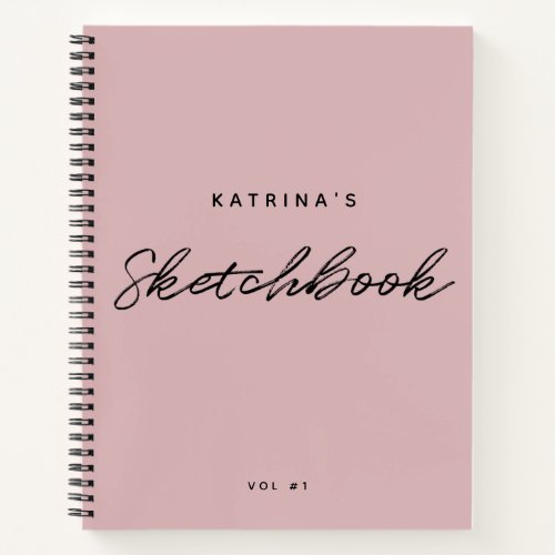 Modern Pink Black Minimalist Script Sketchbook Notebook