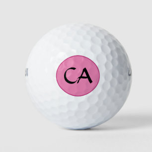 Modern Pink Black Monogram Initials Personalized Golf Balls