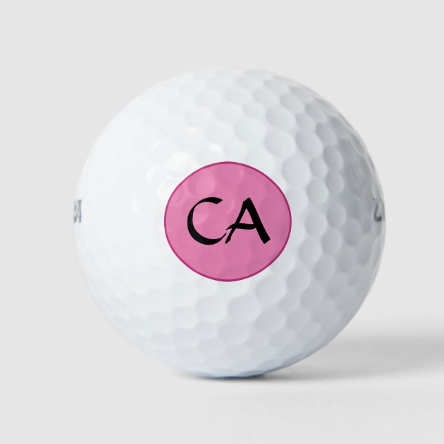 Modern Pink Black Monogram Initials Personalized  Golf Balls (Front)