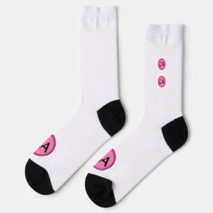 Modern Pink Black Monogram Initials Personalized L Socks