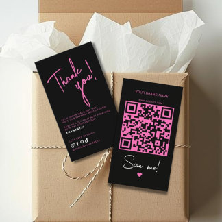 Modern pink black order thank you QR code Business Card