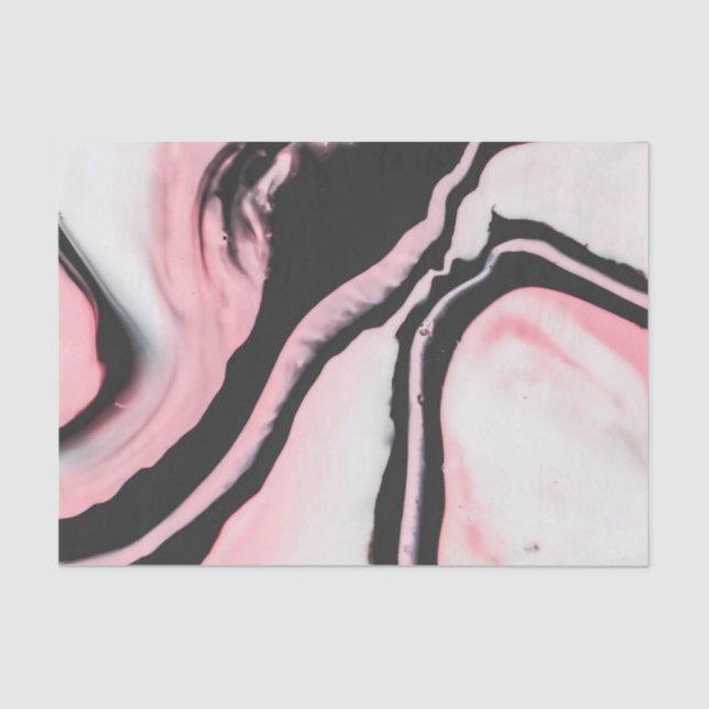 Modern Pink Black Painted Marble Pattern Tissue Paper (Front)
