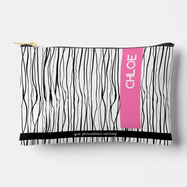 Modern Pink & Black Personalized  Accessory Pouch (Front)