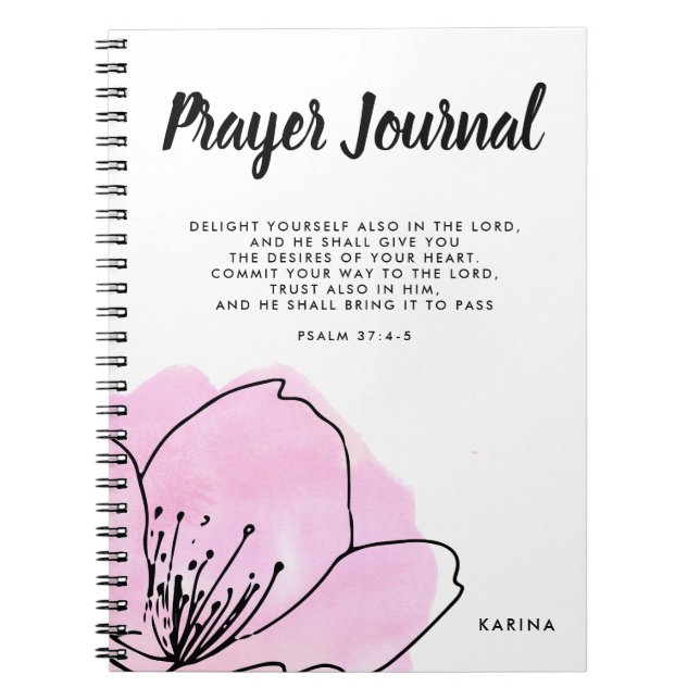 Modern Pink & Black Personalized Prayer Journal (Front)