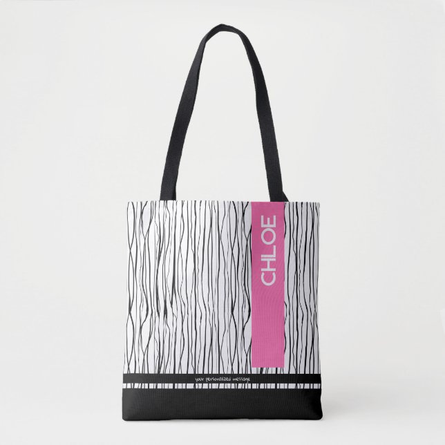 Modern Pink & Black Personalized  Tote Bag (Front)