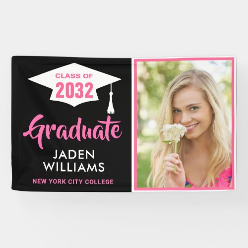 Modern Pink Black PHOTO Graduation Graduate Banner