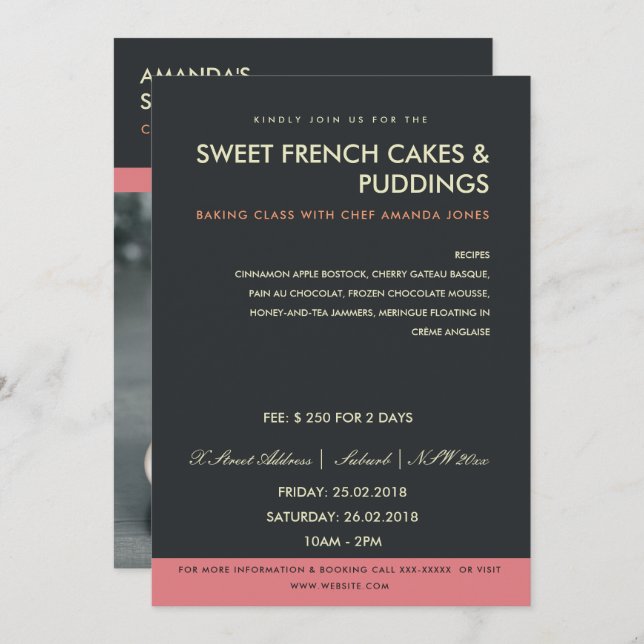 MODERN PINK BLACK PHOTO WORKSHOP INVITE TEMPLATE (Front/Back)